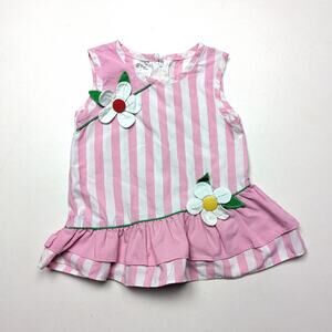 Vintage Top Girls Size 2T Pink Stripe Flower Applique Twirly Peplum